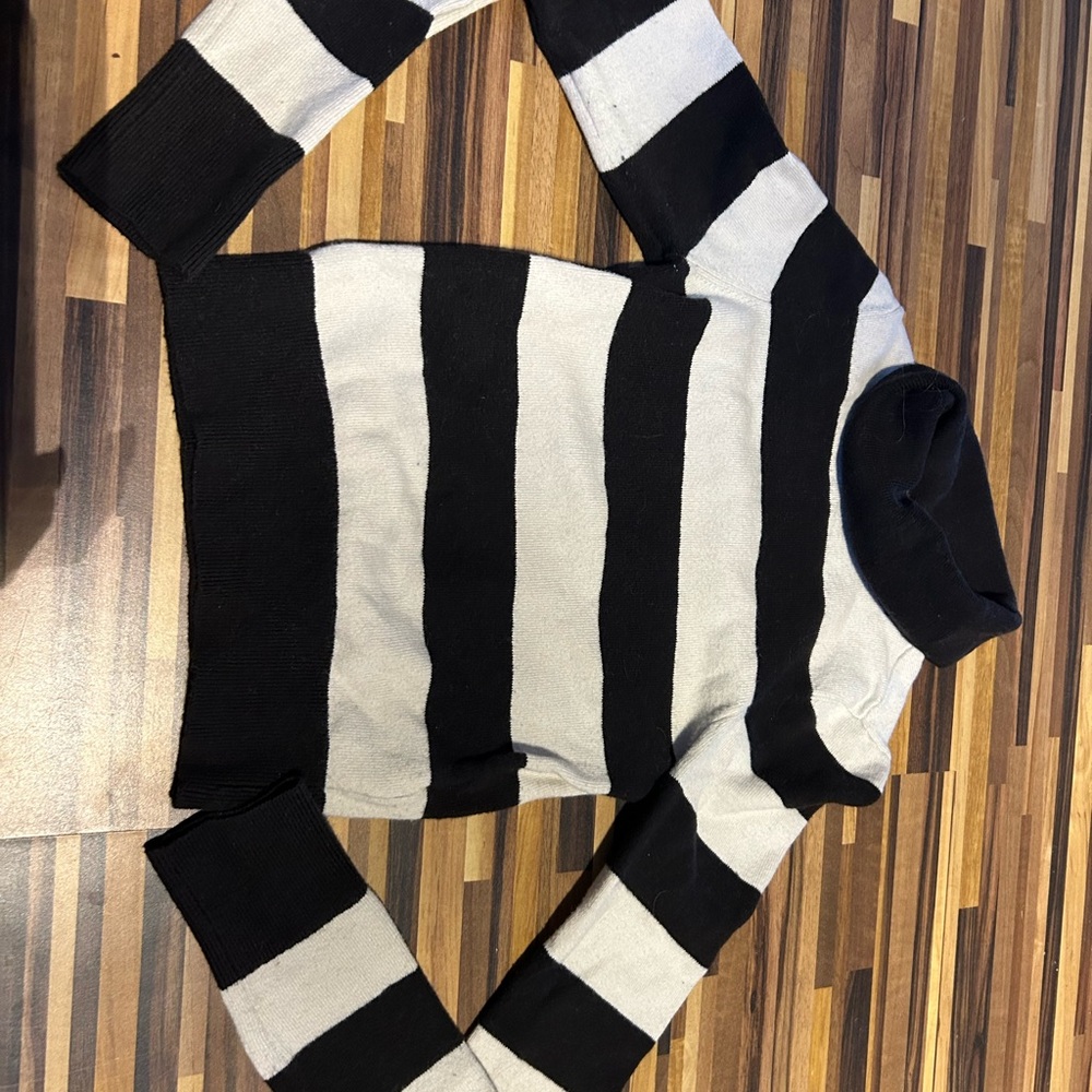 Chic Black and White Striped Turtleneck Sweater